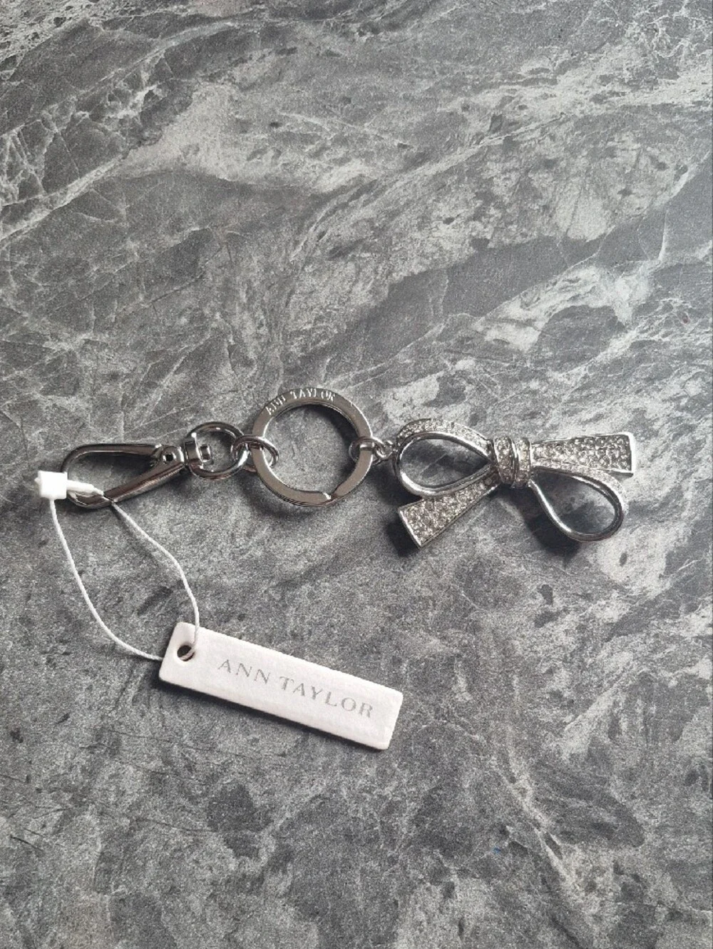 Ann Taylor Silver Crystal Bow Key & Card Holder Charm